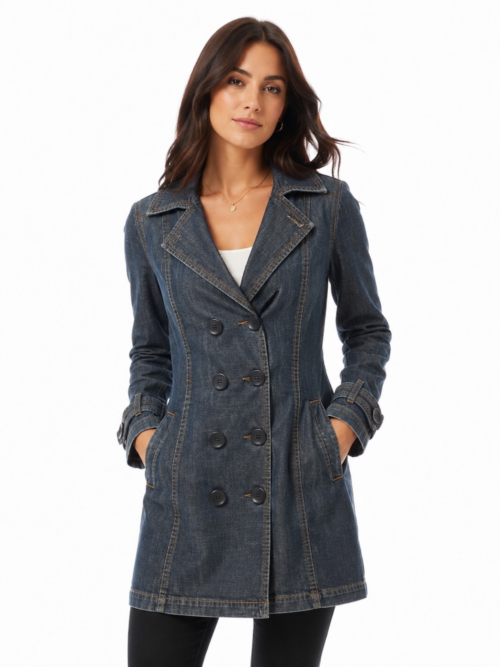 Y2K Guess Dark Blue Double-Breasted Denim Coat